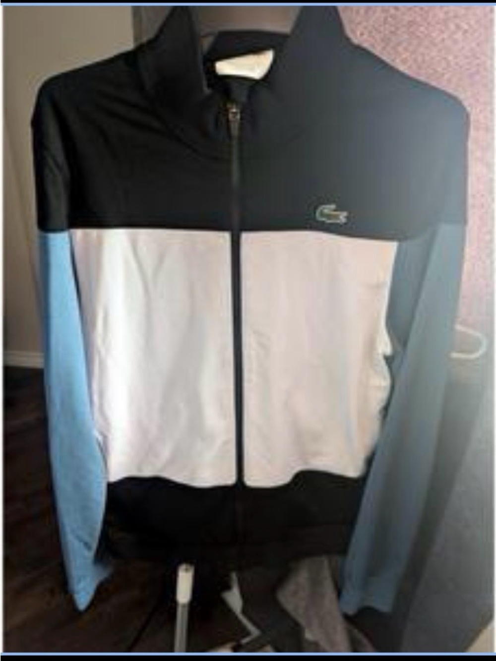 Lacoste Black, White & Light Blue Panel Zip Jacket